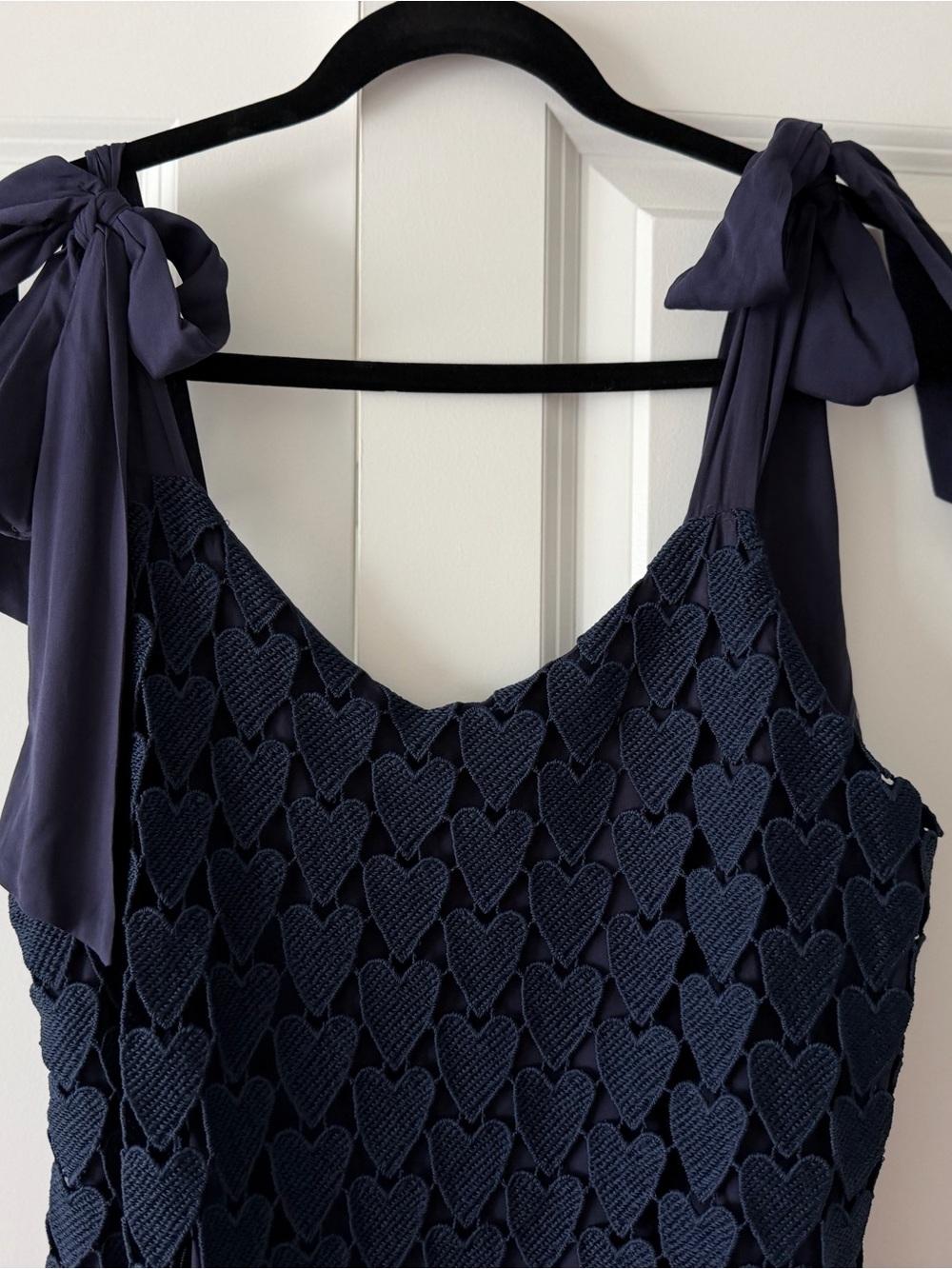 Umgee Navy Heart Shaped Crochet Fringe Maxi Dress Medium Tie Shoulder NWT Boho - Picture 14 of 15